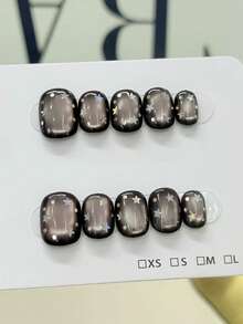 10 móng giả thủ công nguyên chất, móng ngắn, móng oval, móng đen, phong cách ngọt ngào, cá tính, tối giản, màu đen với điểm nhấn mắt mèo bạc, ngôi sao lấp lánh, móng giả mộng mơ dành cho phụ nữ và bé gái, thích hợp cho mùa xuân, hè, thu, đông, lễ hội, tiệc tùng và sử dụng hàng ngày. - màu đen - Xem 1