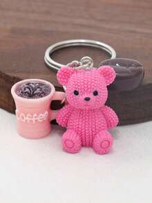 1pc Cute Brown Teddy Bear Charm Keychains - Resin Bear, Coffee Beans, Cup Key Chain With Ferroalloy Ring - Birthday, Coffee Lover Gift, Party Favors, Purse & Notebook Decoration - Women's Fashion Accessory Charm, Playful Design, Durable Metal Ring Bag Charms Car Teacher Friend Sister Gift Ideas - Coffee Brown - View 11