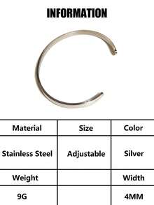 Bracelet Ajustable En Acier Inoxydable Pour Hommes, Design Minimaliste En Forme De C Couleur Argent, Délicat Et Adapté Pour Une Utilisation Quotidienne - Argent - Voir 6