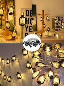 1 سلسلة إضاءة ديكورية بإضاءة دافئة سوداء 20 مصباح LED/10 مصباح LED، سلسلة إضاءة مصابيح كيروسين صغيرة ذات طراز رجعي للشرق الأوسط، تعمل بالبطارية، مناسبة للاستخدام الداخلي والخارجي في حدائق الفناء، ديكور ، إنشاء أجواء التخييم، سلسلة إضاءة ديكورية للأعياد (البطارية غير مشمولة) - ضوء دافئ - مشاهدة 10