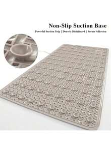 1pc Anti-Slip Shower Mat With Drain Holes And Suction Cups, Soft Washable Bathroom Carpet, Home Bathroom Shower Rug, Bathroom Decor, Bathroom Accessories, Bathroom Essentials, Kitchen Rug, Laundry Room - Khaki - View 7