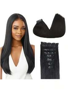 Black Clip In Straight Extensions 8pcs Human Hair Double Weft,Remy Hair Straight Remy Clip In Hair Extensions Straight Hair Extensions 8-30 Inch Hair Clips,20 Clips Natural Black Straight Clip Human Hair Extension With Natural Black Extensions Clip - SNatural - View 2