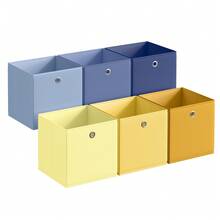 SONGMICS Caja de Almacenaje, Juego de 6, Organizadores Plegables, 30 x 30 x 30 cm, Tela, para Estantería Cúbica, de Colores, Cesta de Almacenaje, para Dormitorio, Salón - Amarillo - Ver 5