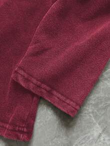 Zhuo Tianxi Men's Washed Loose Casual Round Neck Long Sleeve T-Shirt - Burgundy - View 5