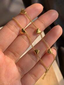 Nooxian 1件女士不锈钢心形连体项链，日常叠戴配饰礼品（心形数量随机） - 金黃色 - 查看 2