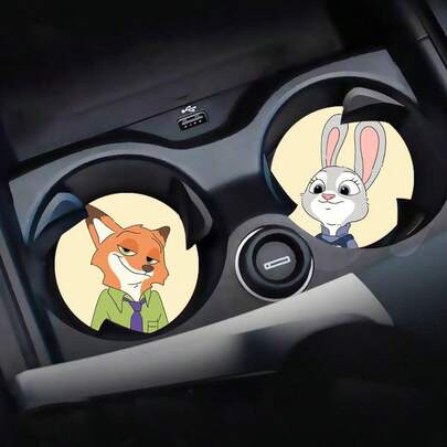 2个/4个迪士尼杯垫，尼克和朱迪杯垫，史迪奇汽车杯垫，疯狂动物城杯垫，创意防滑收纳杯垫，可爱保温杯垫，卡通防滑杯垫，通用汽车杯垫