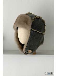 Ushanka de cor sólida minimalista com forro térmico, chapéu de aviador leve e quente com proteção auricular para homens, chapéu de trapper grosso e à prova de vento com lenço para ciclismo ao ar livre e roupas casuais de férias - Chapéu Lei Feng de Cowboy - Visão 5