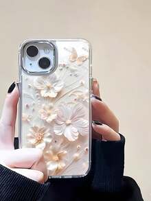 Estuche para teléfono elegante con patrón floral Compatible con estuches para teléfonos   17  16 Pro Max  15 Pro Max  13 y  12 Hecho de material TPU a prueba de caídas, resistente al desgaste y cómodo de sostener Un gran regalo para familiares, amigos, seres queridos, novios / novias y para Navidad - Plateado - Ver 3