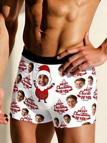 1pc Customized Men's Briefs - Personalized Face & Santa Claus "Merry Christmas" Design, Customized Men's Underwear | Top Birthday/Anniversary Gift, Ideal Boyfriend Gift, Customizable Men's Underwear, Men's Gift, Christmas Gift, Adult Christmas Stocking Stuffer, Thanksgiving, Thoughtful Versatile Gift For Boyfriend - Multicolor - View 5