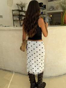 Women Satin Lace Trim Midi Skirt Polka Dot Print High Waist Long A-Line Skirts Vintage Silk Going Out Dress Y2k Streetwear Party Clubwear - 彩色 - 查看 4