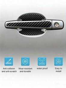 8pcs Carbon Fiber Acrylic Car Door Handle Stickers, Car Door Handle Scratch Protectors, Universal Auto Doors Handles Paint Guard Cover, Doors Handles Cup Protective Film For Cars, Non-Marking Auto Door Handle Protective Film, Waterproof, Durable, Easy-To-Install Protective Covers, Car Decorations, Universal For Most Car Handles