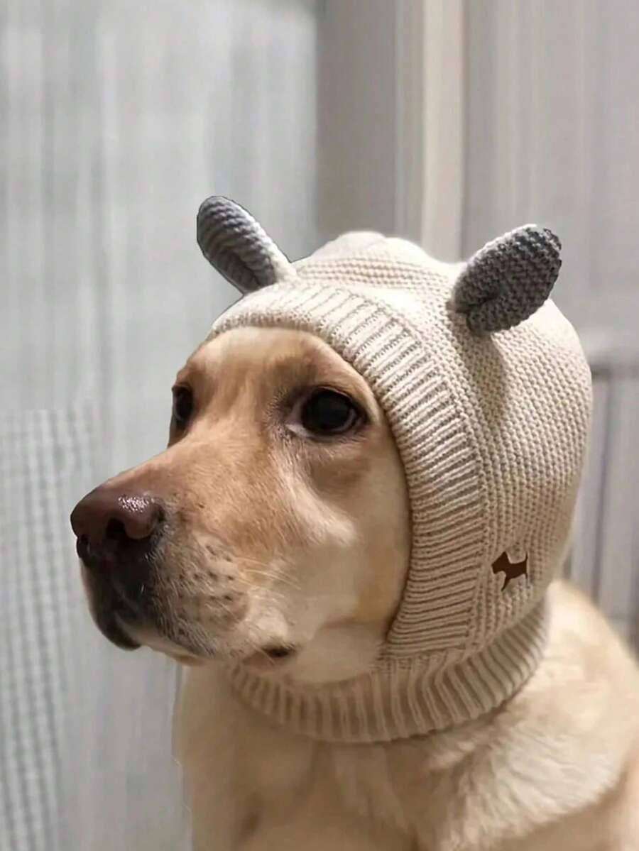 静音狗耳朵，防噪音针织狗帽，保暖冬季犬猫帽，适合中大型宠物，纯色兔耳朵造型，保暖防风宠物帽，适合大型犬日常使用 - 彩色 - 查看 1