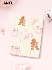 1pc Christmas Snowflake Bow Gingerbread Man Pink Christmas Cup Print Tablet Protective Case, Compatible With Apple IPad 10.2" / IPad Pro 11" 2020/2021, IPad (A16) 11" 11th Gen 2025, IPad 9th/10th Gen, IPad Air 4th 10.9", Galaxy Tab S6 Lite 10.4", /, Anti-Drop, With Pencil Slot, Support Sleep/Wake, Romantic Gift, New Year's Christmas Gift For 2026 - Multicolor - View 1