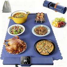 PZW Warming Mat for Food Electric Warming Tray - Full Surface Heating Auto Shut-Off -Versatile Foldable Food Warmer with 5 Level Temperature Keeps Food Warm at Buffets  Blue2537 - Azul - Ver 2
