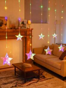 1 String 2m/6.56ft 82 LED Star Lights, Powered By 3 AA Batteries (Not Included), Flashing Lights, Indoor Wall Decor Star Lights, Suitable For Wedding, Party, Holiday, Bedroom Decor, Outdoor Garden Tree Decor, Home Decor Star & Moon Curtain Lights - Transparent - View 7