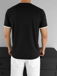 GRDR 男士短袖圆领T恤，字母印花，休闲透气夏季上衣，1件装 - 黑色 - 查看 2