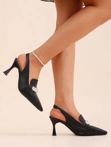 Women's Pointed Toe Buckle Design Everyday Versatile Fashion High Heels - Black - View 3