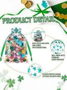 Bộ 20/10 túi quà tặng chủ đề Ngày Thánh Patrick của Eugenie, họa tiết cỏ bốn lá, được trang trí bằng hình in lá xanh và họa tiết cỏ bốn lá. Túi quà Eugenie, túi đựng trang sức, túi đựng trang sức nhỏ, túi lưới kiểu Ireland, túi quà tặng đựng sôcôla, kẹo và tiền xu, quà tặng tiệc tùng, túi quà nhỏ (4 x 6 inch) - Nhiều màu - Xem 7