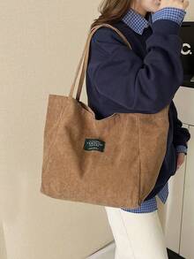 1 chiếc túi xách tay gấp gọn tối giản, chất liệu nhung kẻ trơn, dung tích lớn, thích hợp cho cả nam và nữ sử dụng hàng ngày. - Màu Mù tạt vàng - Xem 4