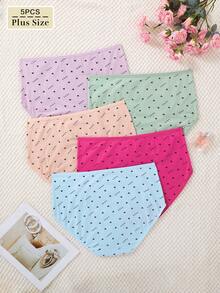 5 piezas Bragas de algodón de talla grande con estampado de letras y cintura alta cómoda - Multicolor - Ver 2