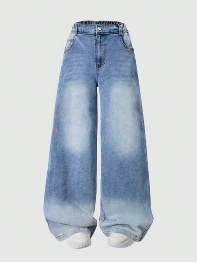 Girl's Y2K Vintage Washed High Waist Loose Wide Leg Pants