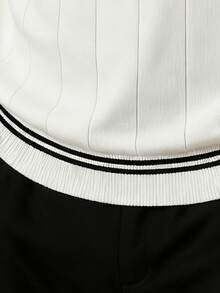 Men's Contrast Color Vertical Striped Knit Crew Neck Top - White - View 6