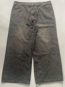 Vintage-gewaschene, locker geschnittene Straight-Leg Herren Jeans - Grau - Übersicht 6