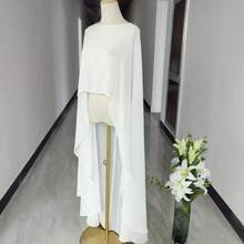 Chiffon Bridal Cape, High-Low Hem Bridal Cloak, Lightweight Bridal Shawl - B - View 5