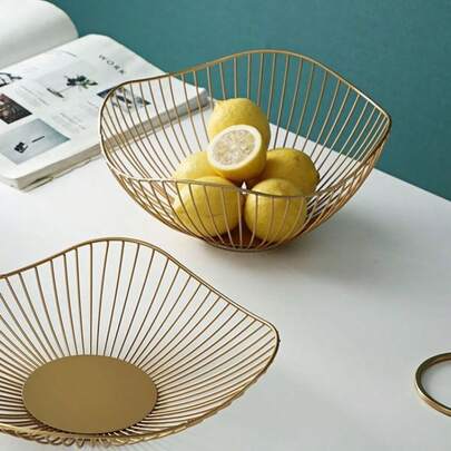 Iron Fruit Basket Rust Resistant Ventilated Snack Bowl – Kitchen Storage Organizer For Fruits And Bagged Snacks, Living Room Or Kitchen Organization