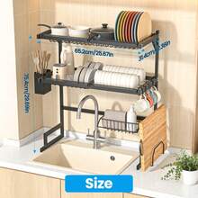 Dish Rack Above Sink - Three-Tier Large Capacity Drain Rack With Knife And Utensil Storage Compartments, Kitchen Organisation Essential, Ideal Gift For The Home Dimensions: Length 25.67in X Width 12.36in X Height 29.69in Colour: Black - 黑色三層 - 查看 8