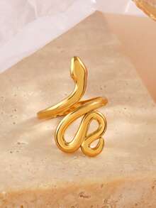 1pc Stainless Steel Vintage 18K Gold Plated Snake Ring, Suitable For Women Everyday Wear - Multicolor - View 4