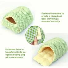 舒适冬季格子宠物洞穴床 - 可拆卸多功能保暖猫狗屋，蓝绿格子