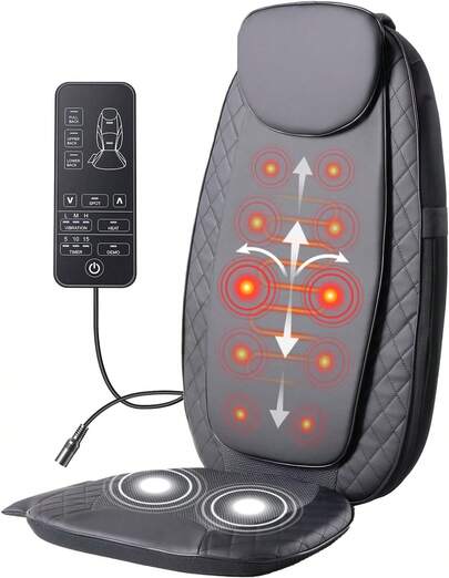  Sweetcrispy Massage Chair Pad With Heat, Chair Massager With 4 Deep-Kneading For Office, Home, Shiatsu Back Massager For Pain Relief, Portable Folding