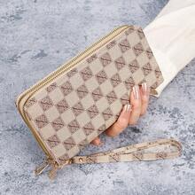 Bolsa para teléfonoóvil de doble capa con doble cremallera, cartera de gran capacidad - Caqui - Ver 2