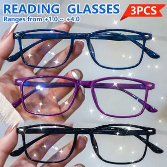 cabecade 3-pack lätta fyrkantiga läsglasögon med hög upplösning för kvinnor, mot ögonansträngning och UV-reflexer