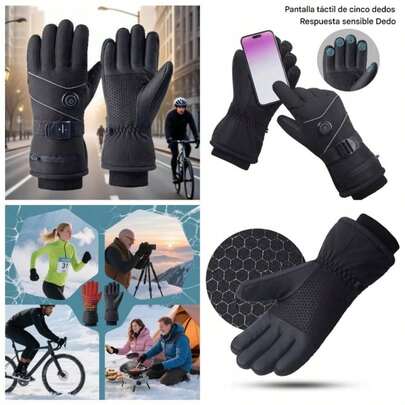 Guantes Calefactables Recargables 3 Modos Ajustables Guantes Elctricos Dedo Completo Usables, Manopla Tctil Calentador Manos para Viajar Trabajar Exterior Esqu Nieve Ciclismo Hombres Mujeres, Mujer