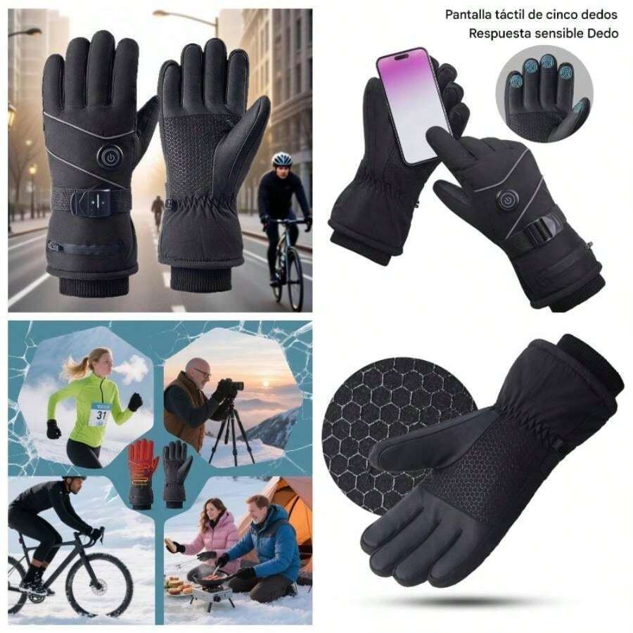 Guantes Calefactables Recargables 3 Modos Ajustables Guantes Elctricos Dedo Completo Usables, Manopla Tctil Calentador Manos para Viajar Trabajar Exterior Esqu Nieve Ciclismo Hombres Mujeres, Mujer - Atributo único - Ver 1