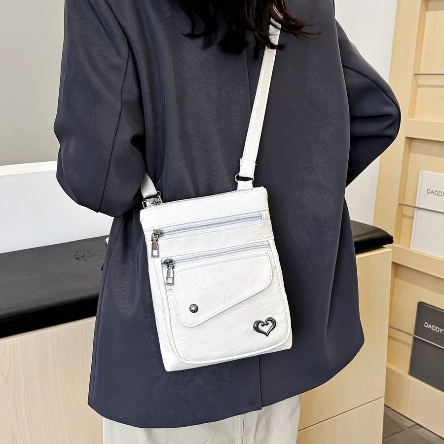 Weiche Damen Umhängetasche mit großem Smartphone-Fach - Lässige weiße Schultertasche für Reisen und den Alltag, Reißverschluss, Polyester-Futter, leichtes und stilvolles Design - Weiss - Übersicht 1