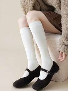 1/2/3 Pairs Women Solid Color Over-The-Knee Socks, White Thigh High Compression Stockings, Slimming Leg, Suitable For Dresses, Boots, Flats, Versatile For All Seasons - Multicolor - View 8