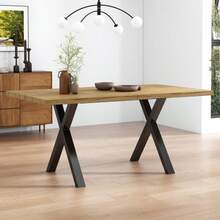 Dining Table, Design With Crossed Legs, Rectangular Dining Table, Coffee Table, Modern, Simple Wrought Iron Dining Table, L140*W80*H76cm, Oak+Black [OLD SKU:N634P243368A] - Natural Color - View 3