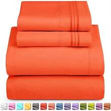 Hotel Luxury Microfiber Bed Sheets Set, 4-Piece Collection, Double Brushed, Orange - Naranja - Ver 3