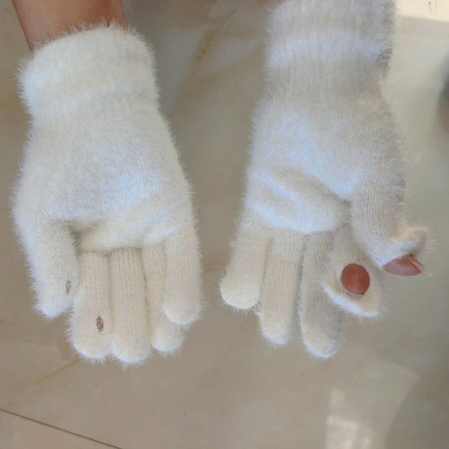 1 Pair Unisex Solid Color Casual Soft Elastic Touchscreen Gloves, Warm And Windproof, Suitable For Office, Touchscreen, Writing For Students, Autumn/Winter - Multicolor - View 1