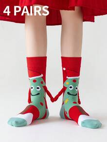 1/2/4双装磁性情侣袜，可爱自动吸附式双脚固定袜，圣诞节和情人节设计，适合春秋季穿着