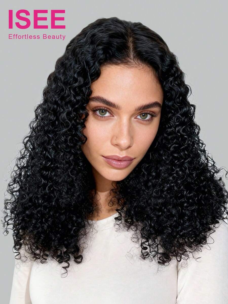 ISEE 卷曲蓬松假发，预剪裁，6*4高清蕾丝，无需胶水，可直接佩戴，预漂白，迷你结蕾丝假发，预剪裁闭合蕾丝，预拔毛发际线，10-14英寸波波头，16-28英寸常规款，180%密度真人发蕾丝闭合假发，度假休闲活力旅行必备，节日装扮，伴娘礼物及配饰 - SNatural - 查看 1