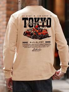 TOKYO Underground . Japanese Retro Racing | Retro Racer's Streetwear  Graphic Long-Sleeve T-Shirt T-Shirt  Men's Hip-Hop Graphic Long Sleeve 250g Cotton, Early Spring  Pick, Perfect For Holiday Gifting, Multiple Colors Available - Màu be - Xem 2