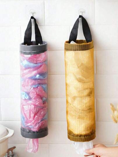 1pc Garbage Bag Holder, Kitchen Storage Bag Organizer, Plastic Bag Dispenser Rack For Food Pantry, Kitchen Trash Can And Plastic Bag Organization, Wall-Mounted With Pull Cord, Kitchen Plastic Bag Holder