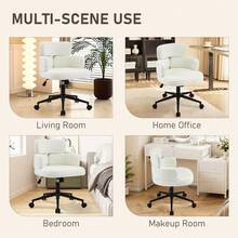 Fumahome Modern Chenille Office Chair With Wheels Swivel Home Office Desk Chair Adjustable Height Accent Chair With Comfy Backrest Upholstered Chenille Task Chair For Home Office Study Room - Beige - View 4