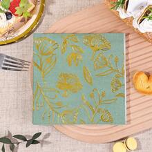 20/40/60/100张装，优雅鼠尾草绿配金色复古花卉餐巾纸（6.5英寸）- 金箔叶子图案 | 双层一次性奢华纸巾，适用于订婚派对、迎婴派对、下午茶、婚礼鸡尾酒会、奢华餐桌装饰 - 綠色 - 查看 5