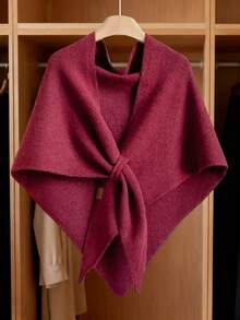 1 Peça Poncho Tricotado Oversized 185*76cm para Mulheres - Xale de Cor Sólida em Mistura Suave de Cashmere, Elegante Envoltório Adequado para Vestidos Formais, Cardigã Aberto Frontal Macio, Adequado para Primavera, Outono e Inverno, 73*30 Polegadas - Multicolorido - Visão 6