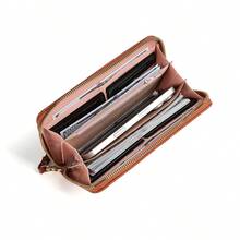 Cartera femenina de gran capacidad, cartera con cremallera para teléfono, tarjetero, clutch, monedero - Morado - Ver 4